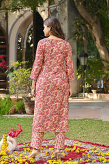 Pink Rayon Blend Floral Printed Straight Kurta Suit Set VKSKD2304