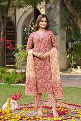 Cream Rayon Blend Floral Printed Straight Kurta Suit Set VKSKD2322