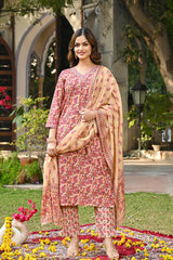 Cream Rayon Blend Floral Printed Straight Kurta Suit Set VKSKD2322