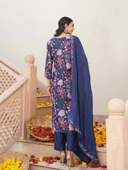 Women Blue Rayon Blend Floral Printed Straight Kurta Trouser With Dupatta-VKSKD2306