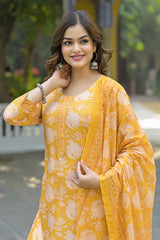 Yellow Rayon Blend Floral Printed Straight Kurta Suit Set VKSKD2309
