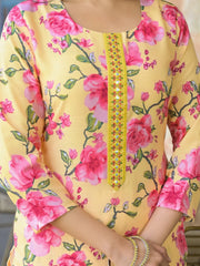 Women Yellow Rayon Blend Floral Printed Straight Kurta Trousers With Dupatta-VKSKD2324