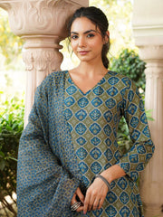 Women Olive Rayon Blend Floral Printed A-Line Kurta Palazzo With Dupatta-VKSKD2329