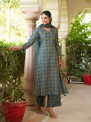 Women Olive Rayon Blend Floral Printed A-Line Kurta Palazzo With Dupatta-VKSKD2329