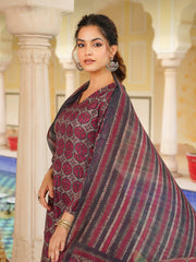 Women Pink Rayon Blend Floral Printed A-Line Kurta Palazzo With Dupatta-VKSKD2331