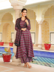 Women Pink Rayon Blend Floral Printed A-Line Kurta Palazzo With Dupatta-VKSKD2331