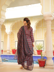Women Red Rayon Blend Floral Printed A-Line Kurta Palazzo With Dupatta-VKSKD2332