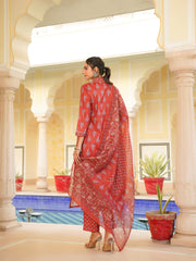 Women Red Rayon Blend Floral Printed Straight Kurta Trouser With Dupatta-VKSKD2334