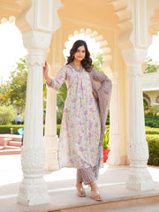 Women Green Rayon Blend Floral Printed Straight Kurta Trousers With Dupatta-VKSKD2338