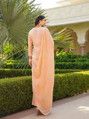 Women Peach Viscose Solid Embroidered Straight Kurta Palazzo With Dupatta-VKSKD2351