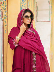 Women Purple Viscose Rayon Solid Embroidered Straight Kurta Trousers With Dupatta-VKSKD2357