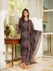 Women Black Rayon Blend Ethnic Motifs Printed Straight Kurta Trousers With Dupatta-VKSKD2362