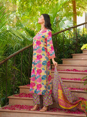 Women Yellow Rayon Blend Floral Printed Straight Kurta Palazzos With Dupatta-VKSKD2366
