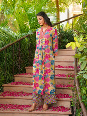 Women Yellow Rayon Blend Floral Printed Straight Kurta Palazzos With Dupatta-VKSKD2366