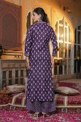 Purple Rayon Blend Batik Printed Straight Kurta Palazzo With Dupatta SETVKSKD2370 (M To 3XL Set)