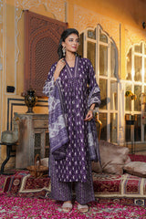 Purple Rayon Blend Batik Printed Straight Kurta Palazzo With Dupatta SETVKSKD2370 (M To 3XL Set)