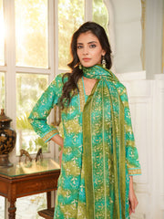 Women Green Rayon Blend Ethnic Motifs Printed Straight Kurta Palazzos With Dupatta-VKSKD2371