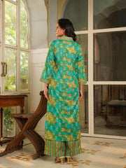 Women Green Rayon Blend Ethnic Motifs Printed Straight Kurta Palazzos With Dupatta-VKSKD2371