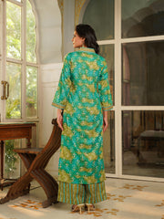 Women Green Rayon Blend Ethnic Motifs Printed Straight Kurta Palazzos With Dupatta-VKSKD2371