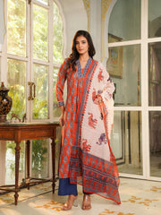 Women Orange Rayon Blend Floral Printed Straight Kurta Palazzos With Dupatta-VKSKD2374