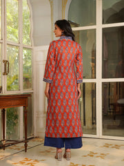 Women Orange Rayon Blend Floral Printed Straight Kurta Palazzos With Dupatta-VKSKD2374