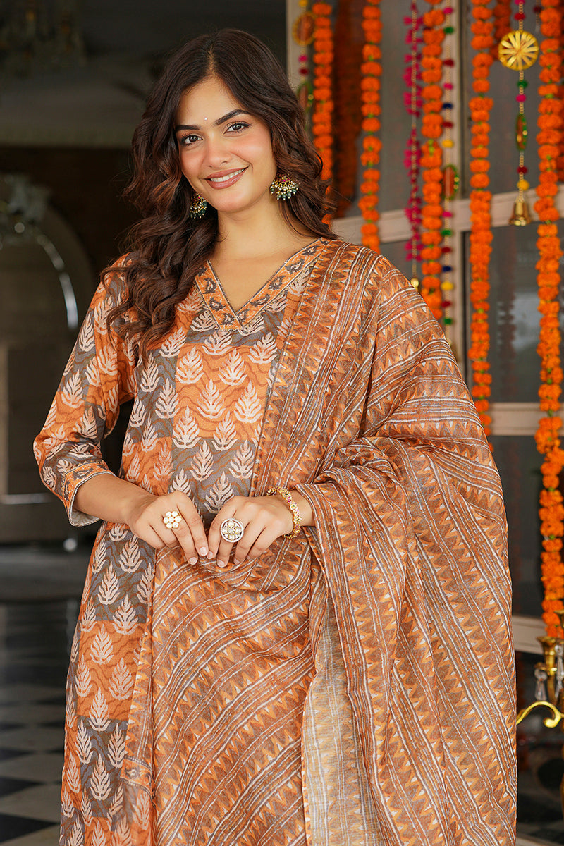 Multicolor Rayon Blend Ethnic Motifs Printed Straight Kurta Trousers With Dupatta VKSKD2398
