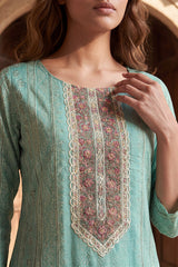 Teal Pure Cotton Ethnic Motifs Printed  Straight Kurta Sets VKSKD3200