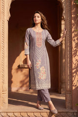 Lavender Pure Cotton Ethnic Motifs Printed  Straight Kurta Sets VKSKD3202