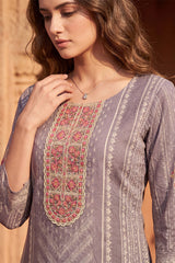 Lavender Pure Cotton Ethnic Motifs Printed  Straight Kurta Sets VKSKD3202