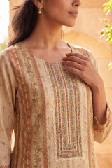 Peach Pure Cotton Ethnic Motifs Printed  Straight Kurta Sets VKSKD3216