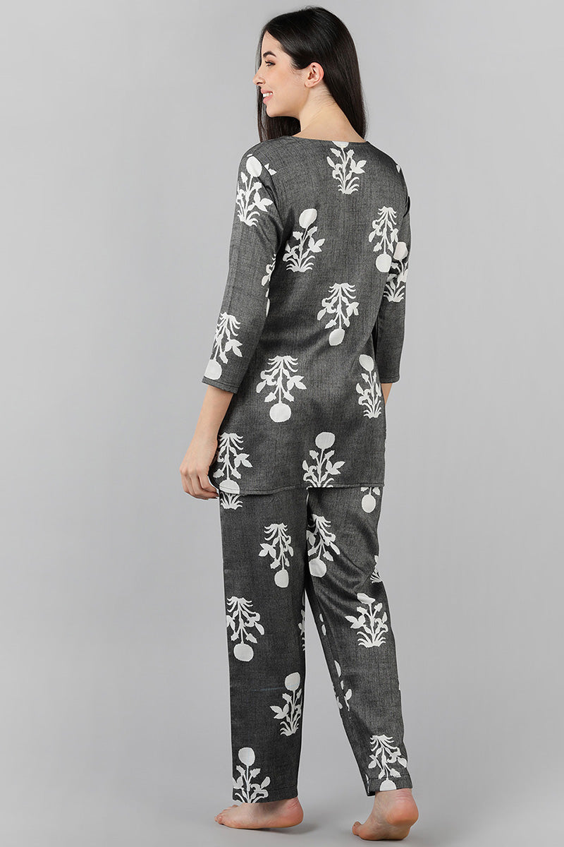 Grey Cotton Ethnic Motifs Night Suit VNWK1047 | DesiQlo