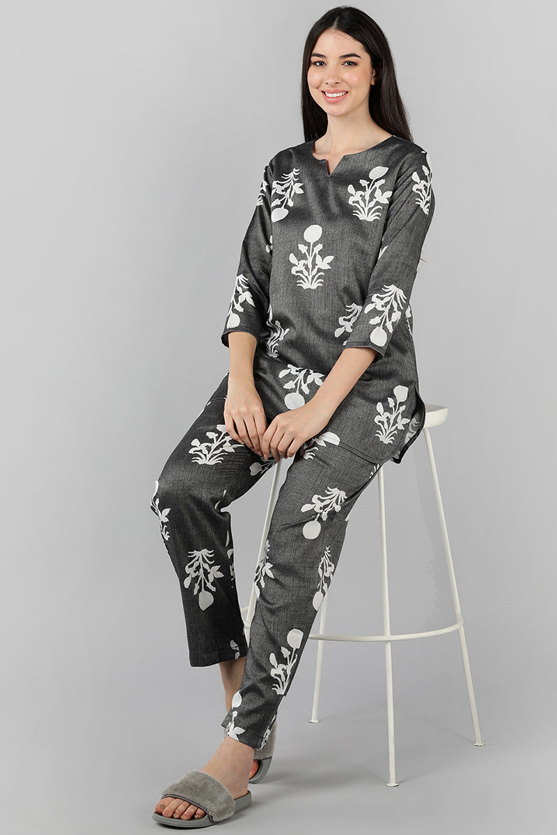 Grey Cotton Ethnic Motifs Night Suit VNWK1047 | DesiQlo