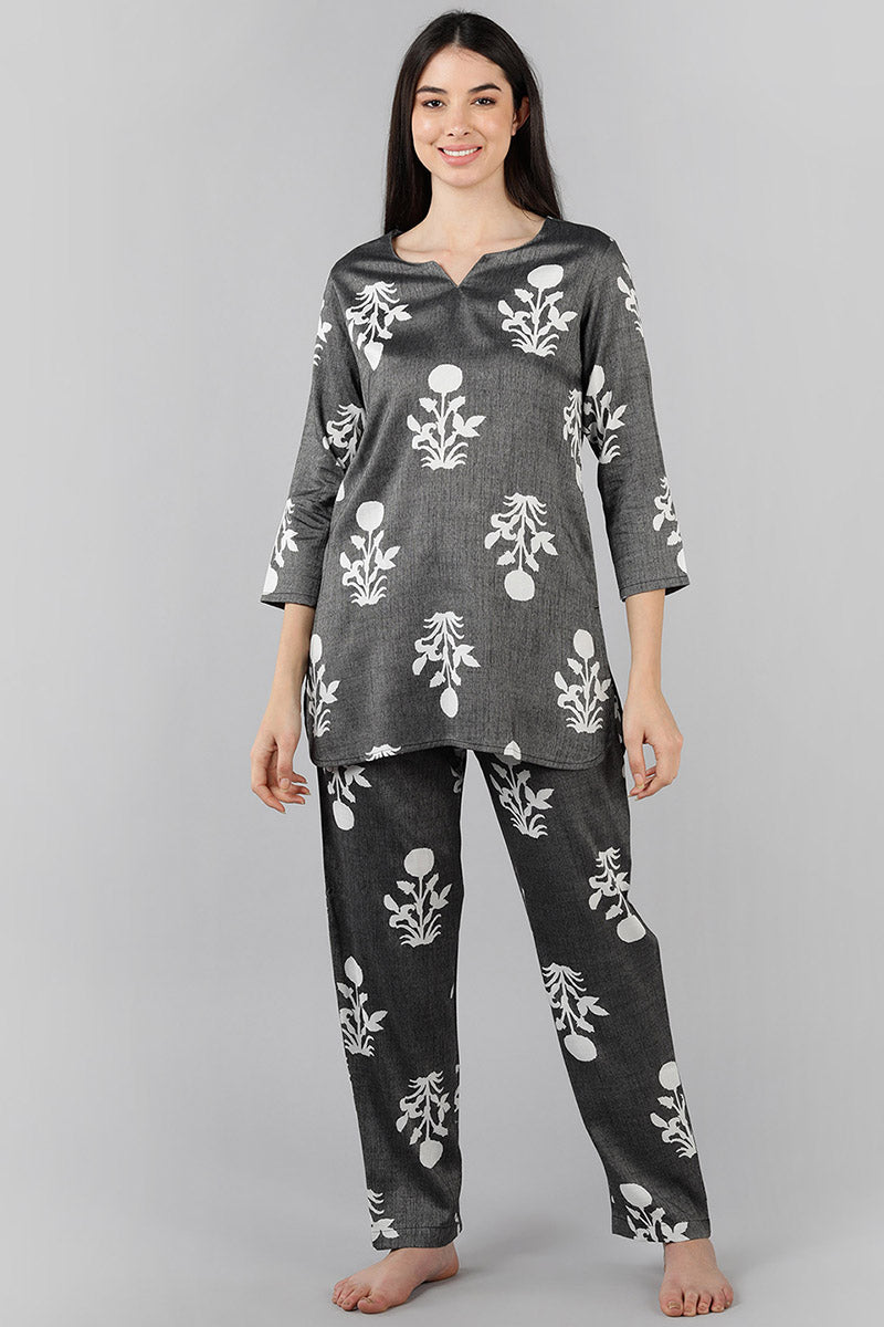 Grey Cotton Ethnic Motifs Night Suit VNWK1047 | DesiQlo