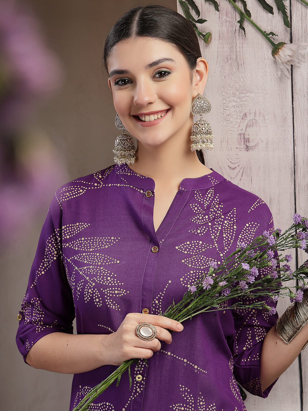 Stylum Women's Violet Floral Printed Rayon A-line Kurta (VOILLABU)