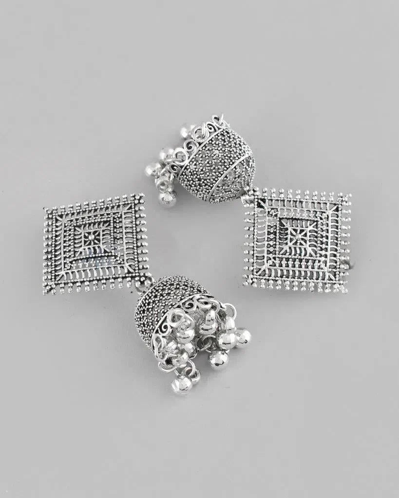 Oxidised Silver Jhumka Earrings - Traditional Indian Jewelry