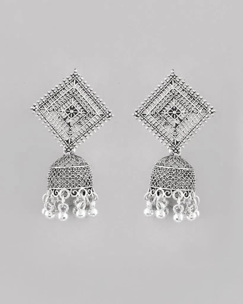 Oxidised Silver Jhumka Earrings - Traditional Indian Jewelry