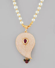 Gold Plated Kundan Studsed And Beaded Necklace and Earring Set-VOJ097