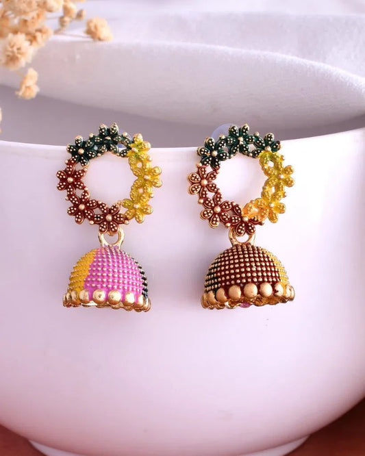 Multi Color Contemporary Jhumka Earrings-VOJ100 819