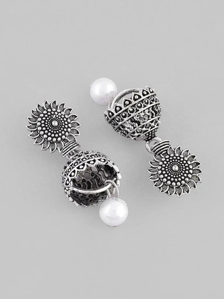 Oxidised Silver Jhumka Earrings - Indian Artificial Jewelry