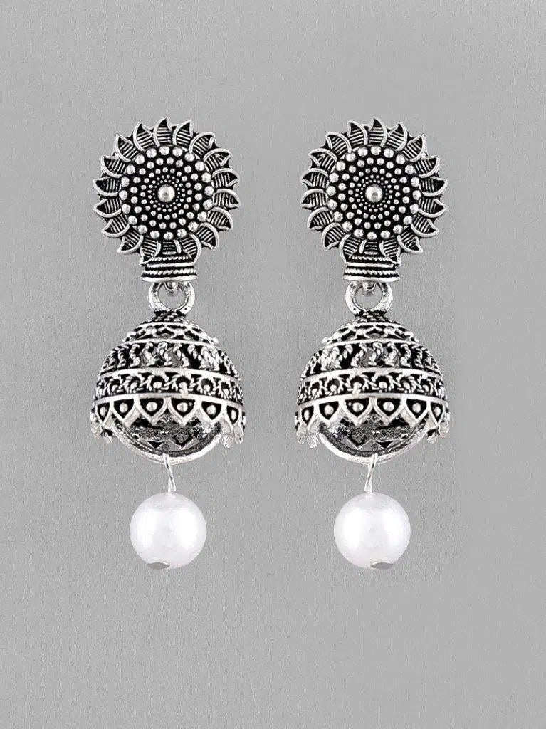 Oxidised Silver Jhumka Earrings - Indian Artificial Jewelry
