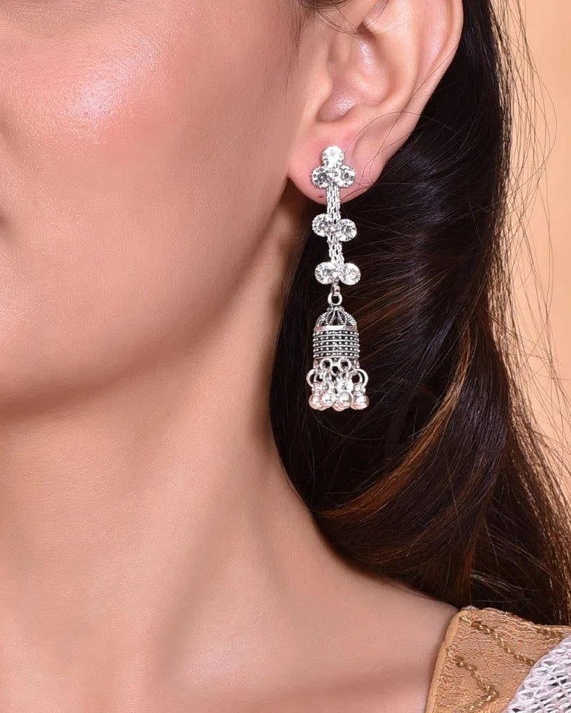 Oxidized Silver Drop Earrings - Trendy Artificial Jewelry India
