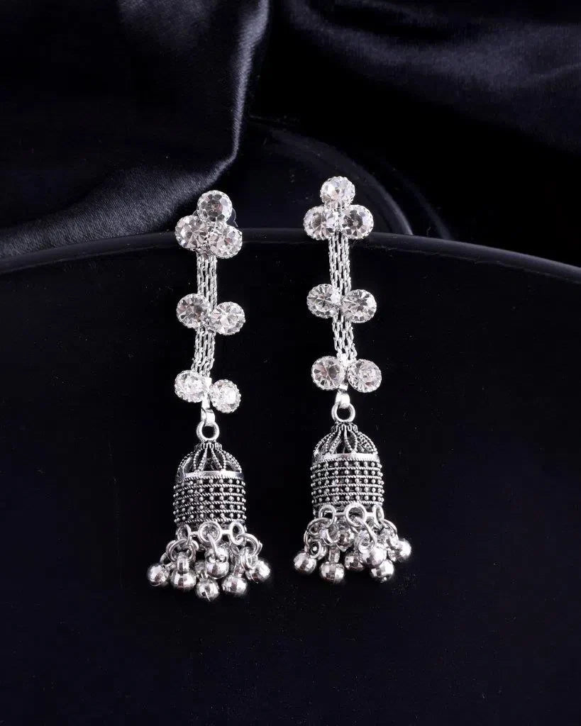 Oxidized Silver Drop Earrings - Trendy Artificial Jewelry India