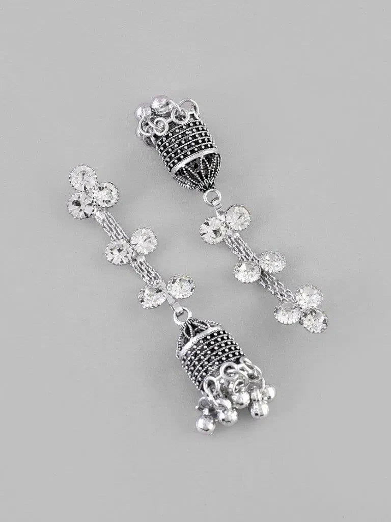 Oxidized Silver Drop Earrings - Trendy Artificial Jewelry India