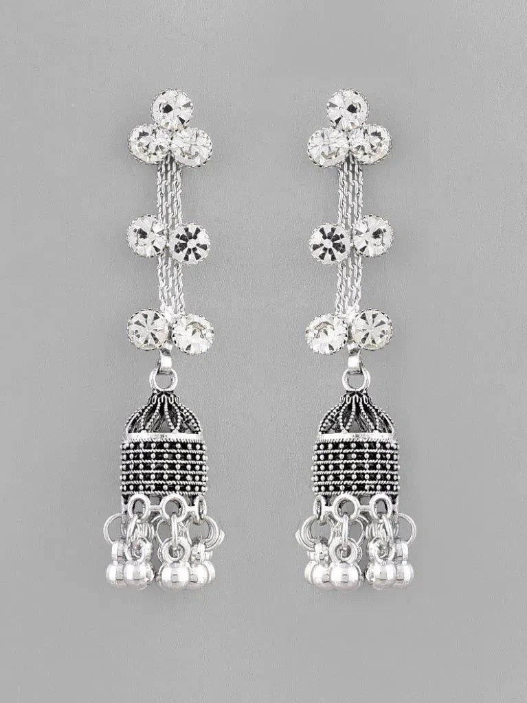 Oxidized Silver Drop Earrings - Trendy Artificial Jewelry India