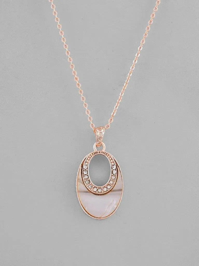 Rose Gold Plated Oval Pendant Chain - Trendy Artificial Jewelry