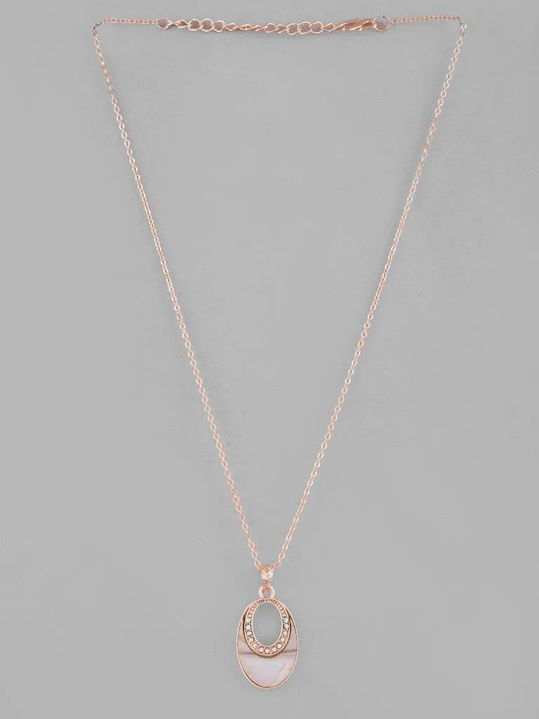 Rose Gold Plated Oval Pendant Chain - Trendy Artificial Jewelry