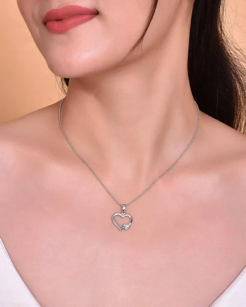 Silver Plated Heart Pendant Chain - Affordable Jewelry India