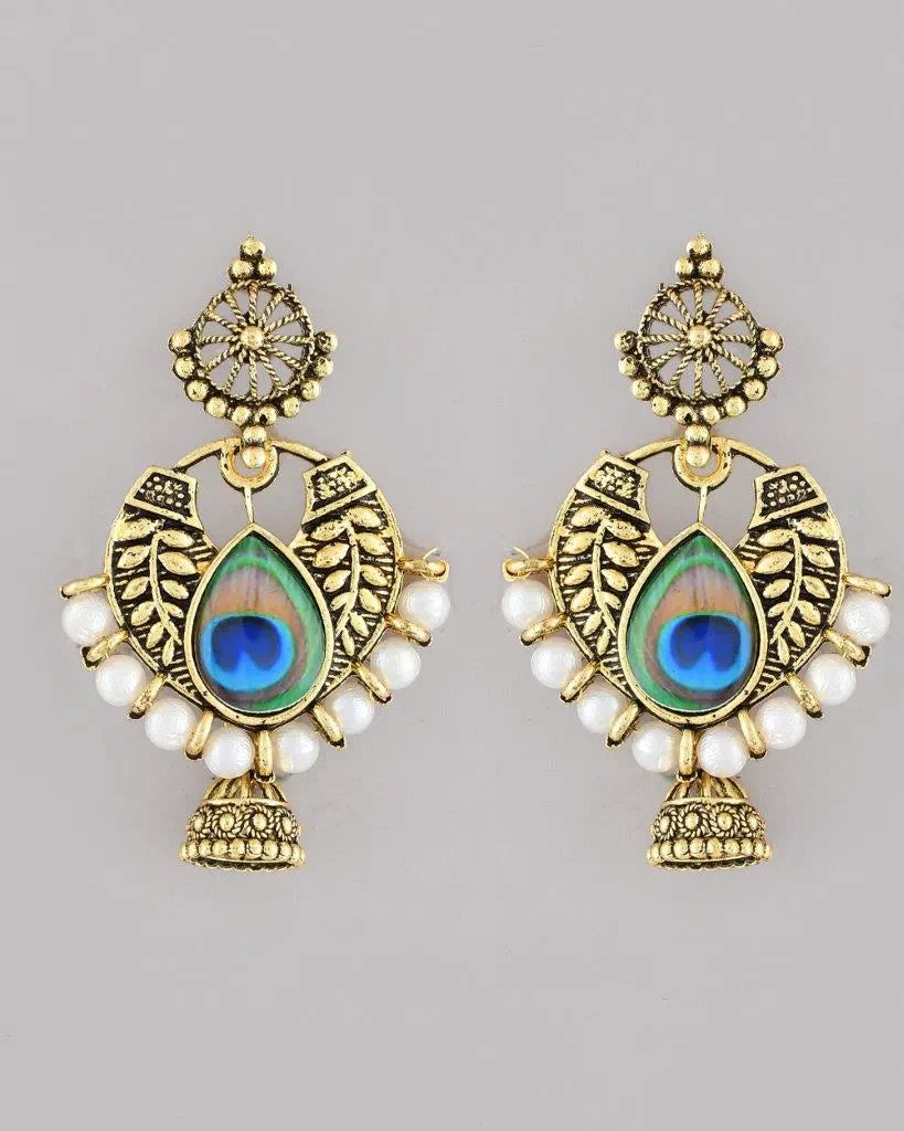 Peacock Jhumka Earrings - Gold Plated Indian Artificial Jewelry