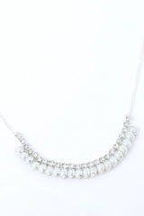 Silver Plated White Pearl Studded Choker Jewellery Set-VOJ206