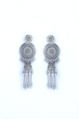 Silver Plated Oxidised Ghungharoo Studded Earrings-VOJ216